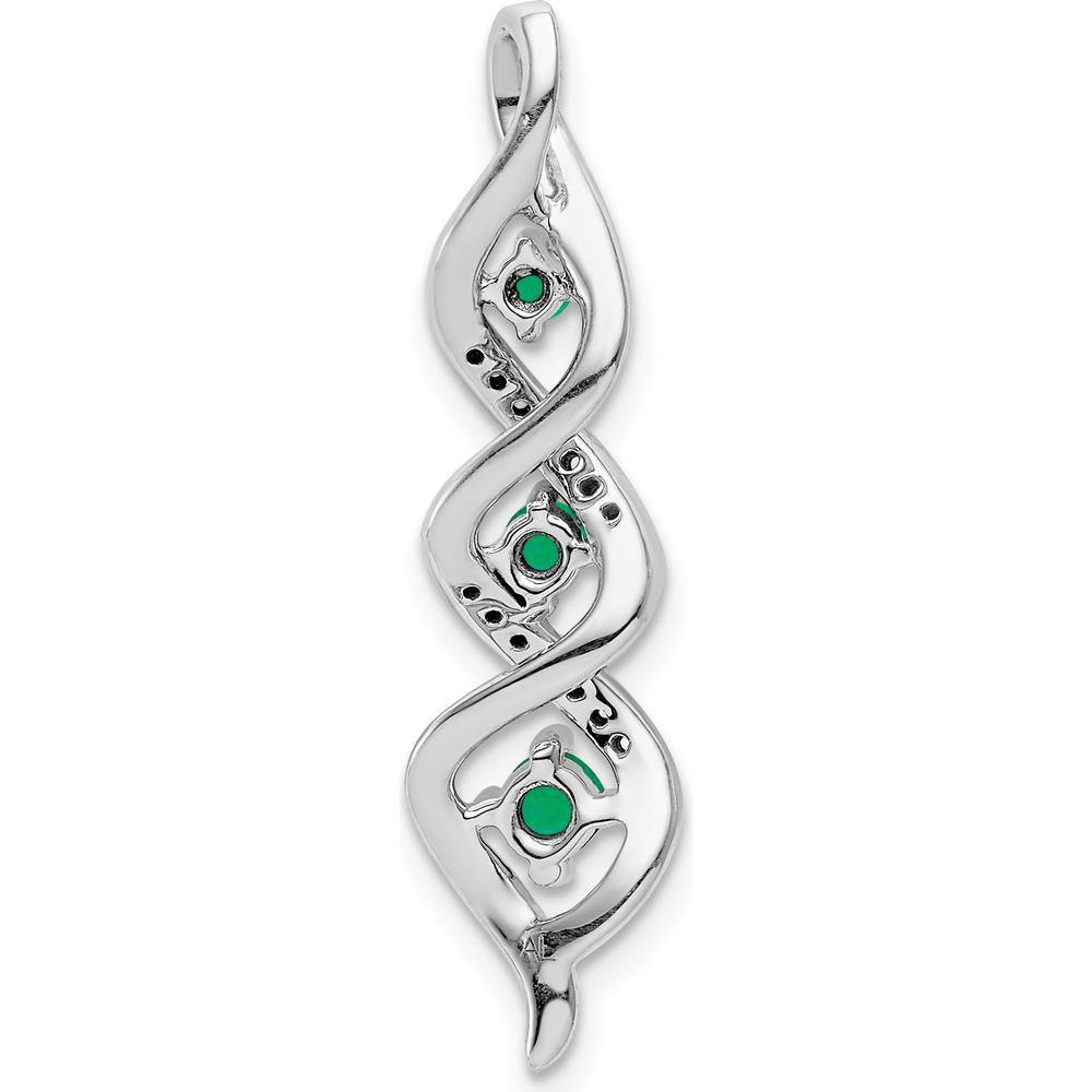 14K White Gold Diamond and Emerald Twisted 3-Stone Pendant - 0.25 Carat Total Emerald Weight, 0.01 Carat Total Diamond Weight by Lumare Gioia