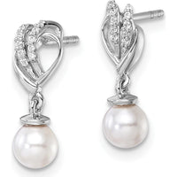 14K White Gold Diamond and Freshwater Cultured Pearl Dangle Earrings - 1/15 Carats Total Diamond Weight by Monteluci Fine Jewelry