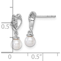 14K White Gold Diamond and Freshwater Cultured Pearl Dangle Earrings - 1/15 Carats Total Diamond Weight by Monteluci Fine Jewelry