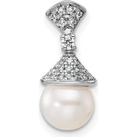 14K White Gold Diamond and Freshwater Cultured Pearl Pendant with 22 Round Diamonds - 1/8 Carat Total Diamond Weight by Monteluci Fine Jewelry