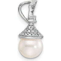 14K White Gold Diamond and Freshwater Cultured Pearl Pendant with 22 Round Diamonds - 1/8 Carat Total Diamond Weight by Monteluci Fine Jewelry