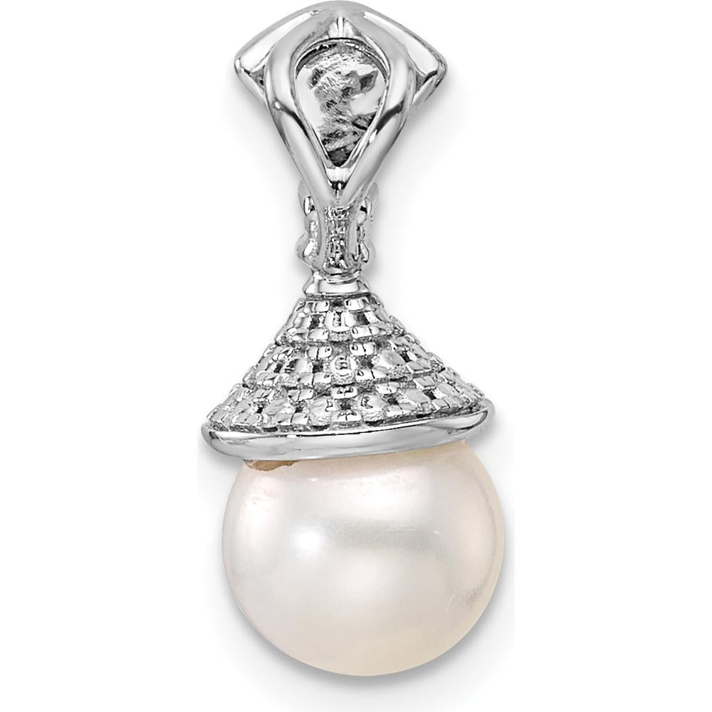 14K White Gold Diamond and Freshwater Cultured Pearl Pendant with 22 Round Diamonds - 1/8 Carat Total Diamond Weight by Monteluci Fine Jewelry