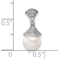 14K White Gold Diamond and Freshwater Cultured Pearl Pendant with 22 Round Diamonds - 1/8 Carat Total Diamond Weight by Monteluci Fine Jewelry