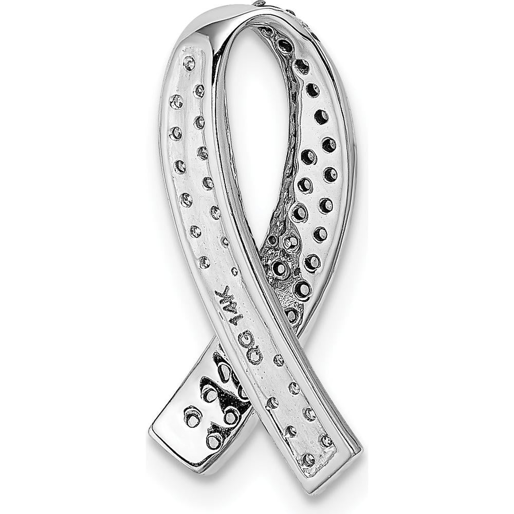 14K White Gold Diamond and Lab Created Pink Sapphire Awareness Ribbon Pendant with Rhodium Plating by Lumare Gioia
