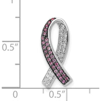 14K White Gold Diamond and Lab Created Pink Sapphire Awareness Ribbon Pendant with Rhodium Plating by Lumare Gioia