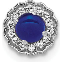 14K White Gold Diamond and Lab-Created Sapphire Cabochon Slide Pendant - 0.49 Carat Sapphire and 0.07 Carat Total Diamond Weight by Monteluci Fine Jewelry