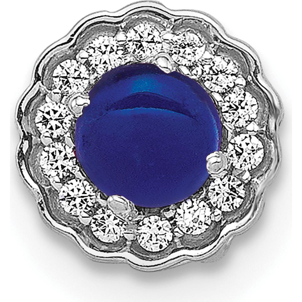 14K White Gold Diamond and Lab-Created Sapphire Cabochon Slide Pendant - 0.49 Carat Sapphire and 0.07 Carat Total Diamond Weight by Monteluci Fine Jewelry