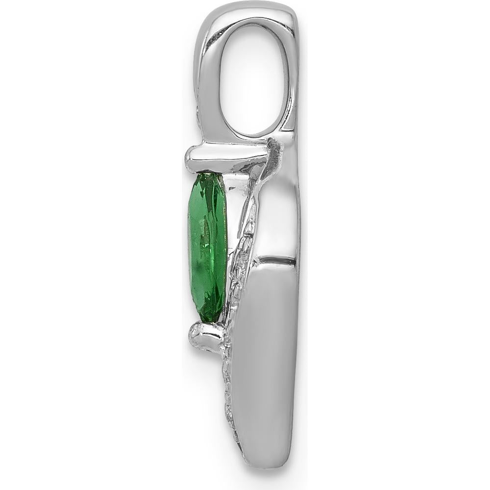 14K White Gold Diamond and Marquise Emerald Pendant - 0.17 Carat Emerald, 0.009 Carat Diamond Total Weight by Lumare Gioia