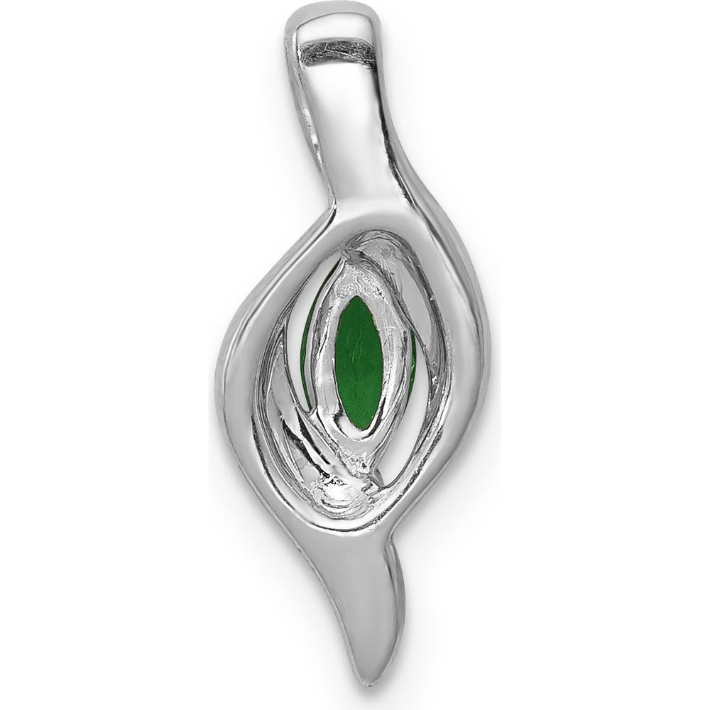 14K White Gold Diamond and Marquise Emerald Pendant - 0.17 Carat Emerald, 0.009 Carat Diamond Total Weight by Lumare Gioia