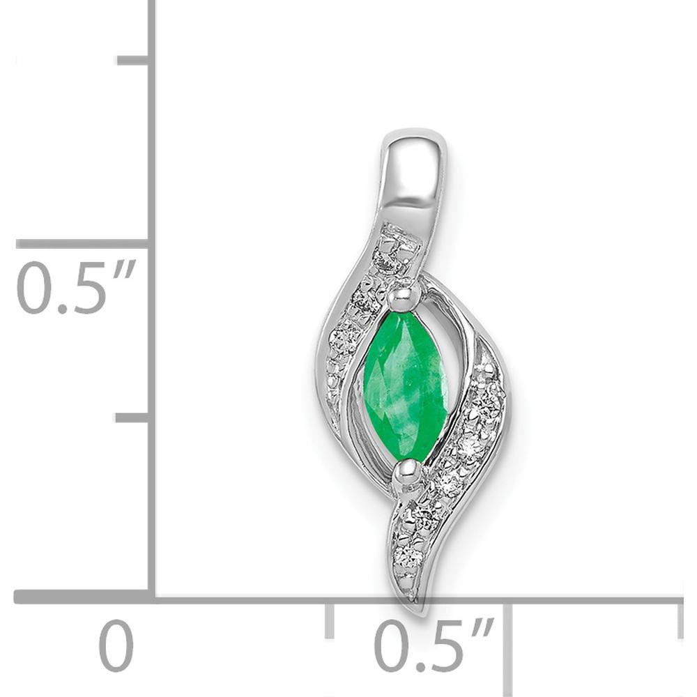 14K White Gold Diamond and Marquise Emerald Pendant - 0.17 Carat Emerald, 0.009 Carat Diamond Total Weight by Lumare Gioia