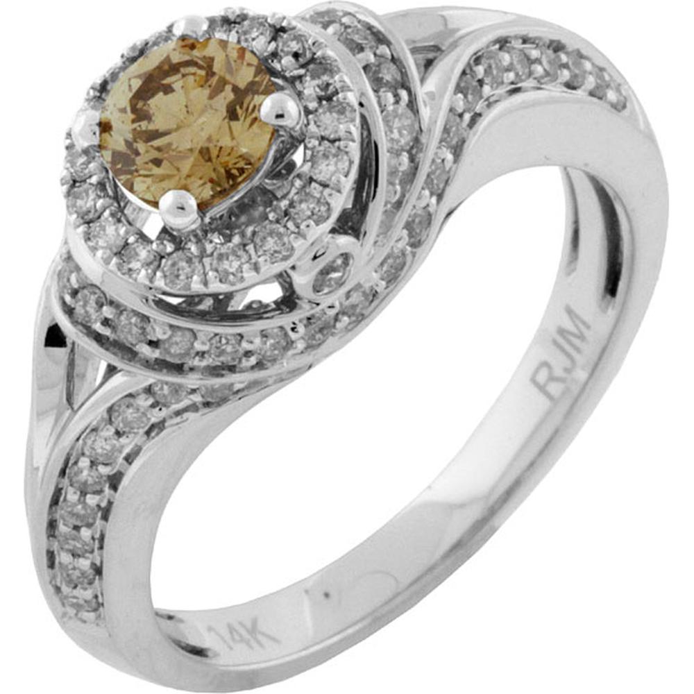 14K White Gold Diamond and Mocha Diamond Halo Engagement Ring - 1.00 Carats Total Diamond Weight