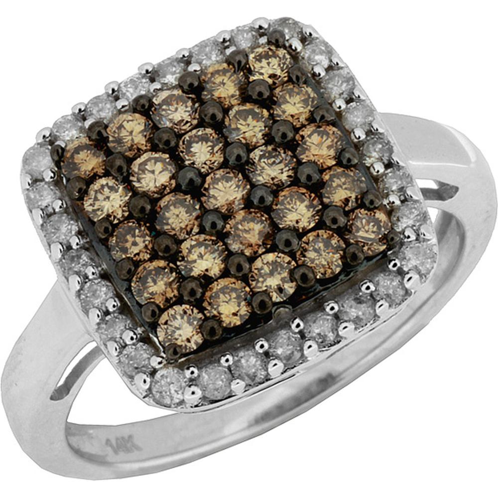 14K White Gold Diamond & Mocha Diamond Halo Ring - 1.00 Carats Total Weight