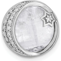 14K White Gold Diamond and Moonstone Star and Moon Chain Slide Pendant with 0.4 Carat Total Diamond Weight by Oro Pregiato