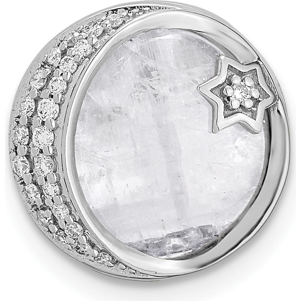 14K White Gold Diamond and Moonstone Star and Moon Chain Slide Pendant with 0.4 Carat Total Diamond Weight by Oro Pregiato