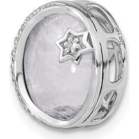 14K White Gold Diamond and Moonstone Star and Moon Chain Slide Pendant with 0.4 Carat Total Diamond Weight by Oro Pregiato