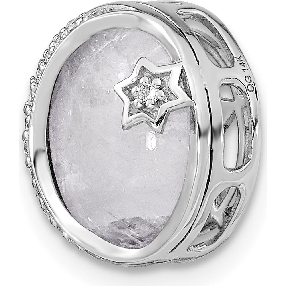 14K White Gold Diamond and Moonstone Star and Moon Chain Slide Pendant with 0.4 Carat Total Diamond Weight by Oro Pregiato