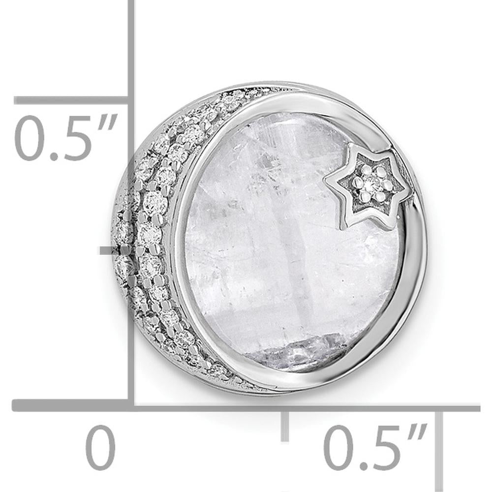 14K White Gold Diamond and Moonstone Star and Moon Chain Slide Pendant with 0.4 Carat Total Diamond Weight by Oro Pregiato