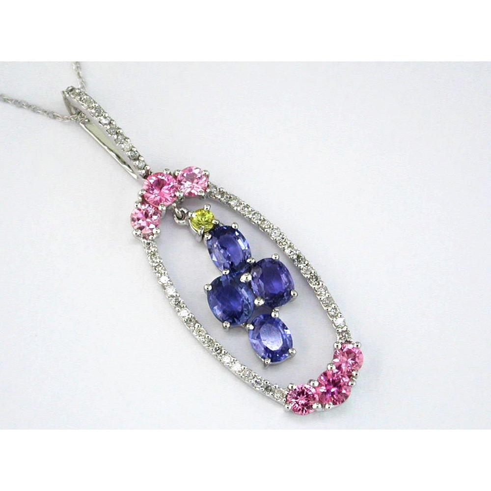 14K White Gold Diamond & Multi-Color Sapphire Pendant with 0.33 Carats Diamond & 2.13 Carats Total Sapphire Weight