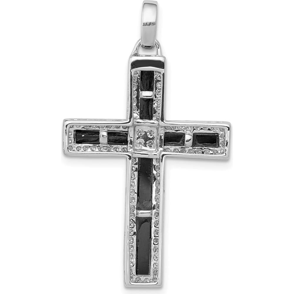 14K White Gold Diamond and Onyx Cross Pendant - 1/3 Carat Total Diamond Weight by Monteluci Fine Jewelry