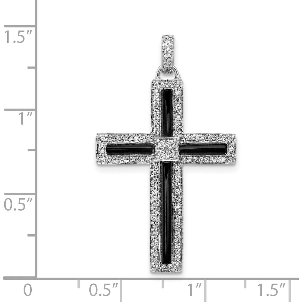 14K White Gold Diamond and Onyx Cross Pendant - 1/3 Carat Total Diamond Weight by Monteluci Fine Jewelry