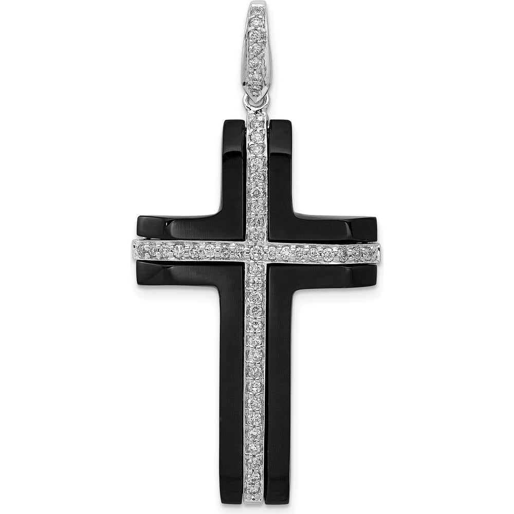 14K White Gold Diamond and Onyx Cross Pendant with 1/4 Carat of Diamonds by Monteluci Fine Jewelry