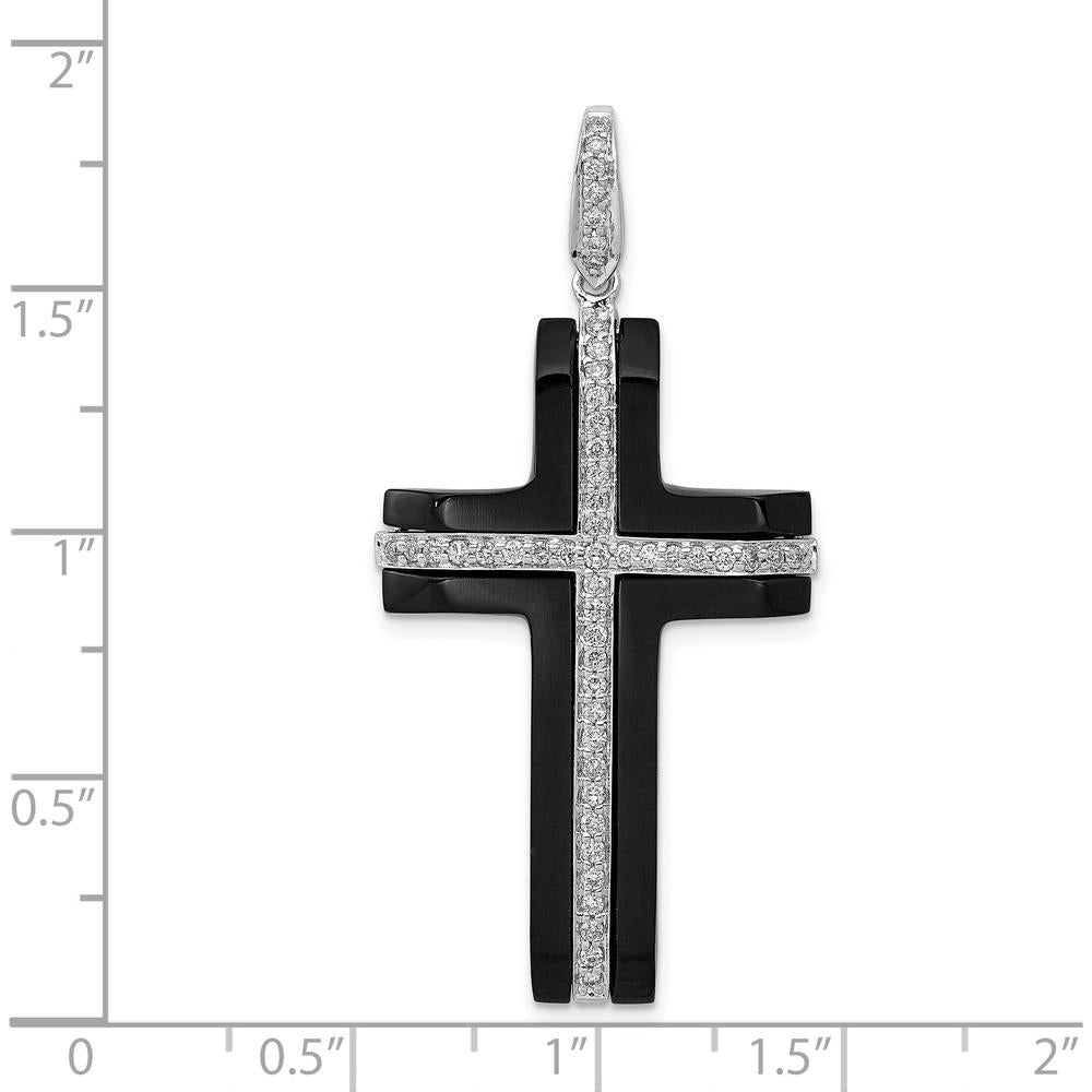 14K White Gold Diamond and Onyx Cross Pendant with 1/4 Carat of Diamonds by Monteluci Fine Jewelry