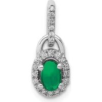 14K White Gold Diamond and Oval Cabochon Emerald Halo Pendant - 0.715 Carat Emerald, 0.010 Carat Diamond Total Weight by Monteluci Fine Jewelry