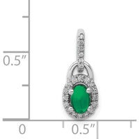 14K White Gold Diamond and Oval Cabochon Emerald Halo Pendant - 0.715 Carat Emerald, 0.010 Carat Diamond Total Weight by Monteluci Fine Jewelry