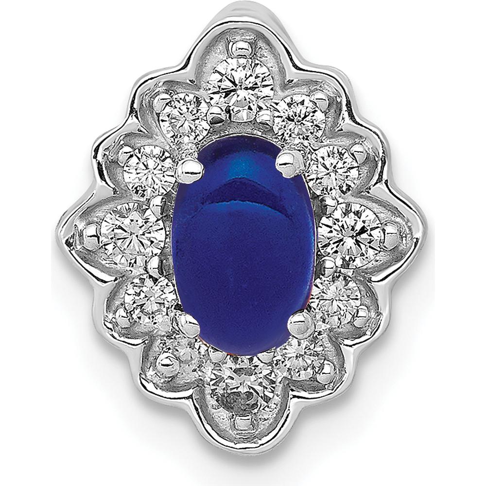 14K White Gold Diamond and Oval Cabochon Sapphire Fancy Vintage Chain Slide - 0.79 Carat Sapphire, 0.037 Carat Total Diamond Weight by Monteluci Fine Jewelry