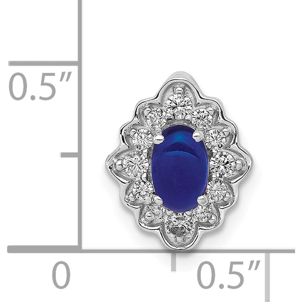 14K White Gold Diamond and Oval Cabochon Sapphire Fancy Vintage Chain Slide - 0.79 Carat Sapphire, 0.037 Carat Total Diamond Weight by Monteluci Fine Jewelry