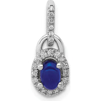 14K White Gold Diamond and Oval Cabochon Sapphire Halo Pendant - 0.715 Carat Sapphire, 0.010 Carat Diamond Total Weight by Monteluci Fine Jewelry