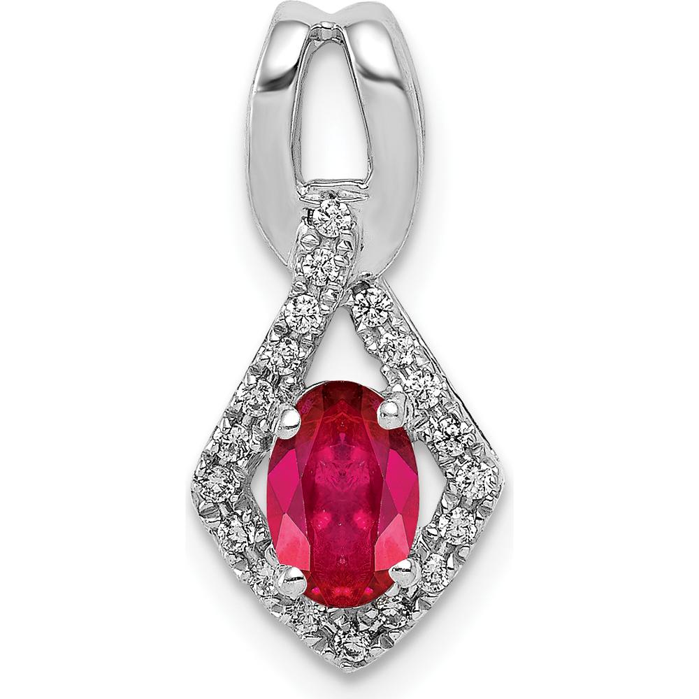 14K White Gold Diamond and Oval Ruby Fancy Pendant - 0.60 Carat Ruby, 0.095 Carat Diamond Weight by Lumare Gioia