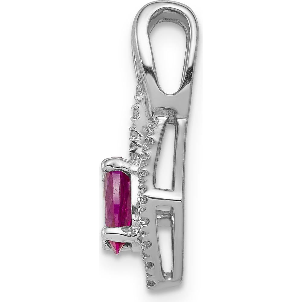 14K White Gold Diamond and Oval Ruby Fancy Pendant - 0.60 Carat Ruby, 0.095 Carat Diamond Weight by Lumare Gioia