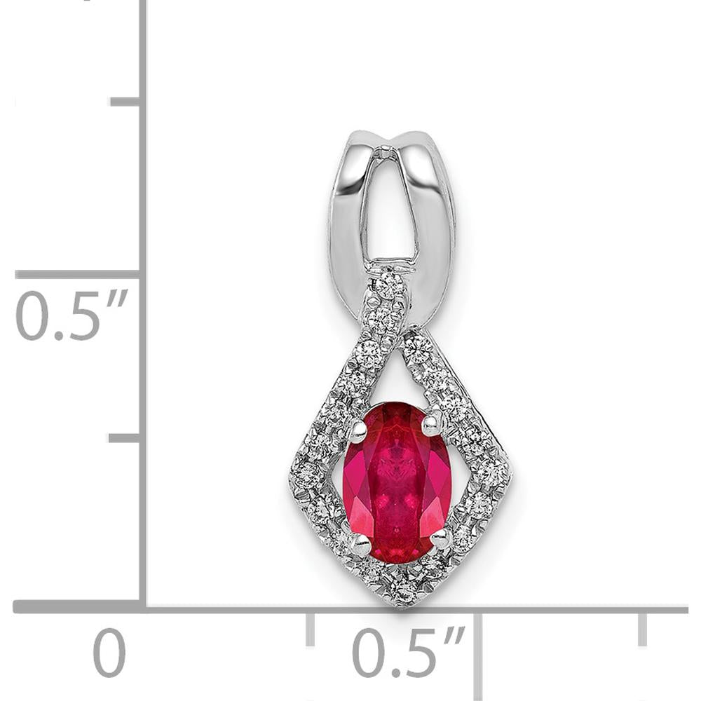 14K White Gold Diamond and Oval Ruby Fancy Pendant - 0.60 Carat Ruby, 0.095 Carat Diamond Weight by Lumare Gioia