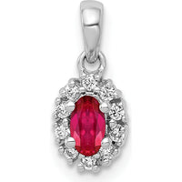 14K White Gold Diamond and Oval Ruby Halo Pendant - 0.32 Carat Ruby, 0.01 Carat Total Diamond Weight by Lumare Gioia