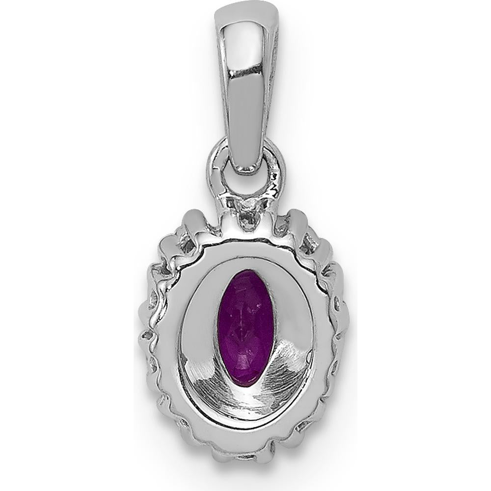 14K White Gold Diamond and Oval Ruby Halo Pendant - 0.32 Carat Ruby, 0.01 Carat Total Diamond Weight by Lumare Gioia