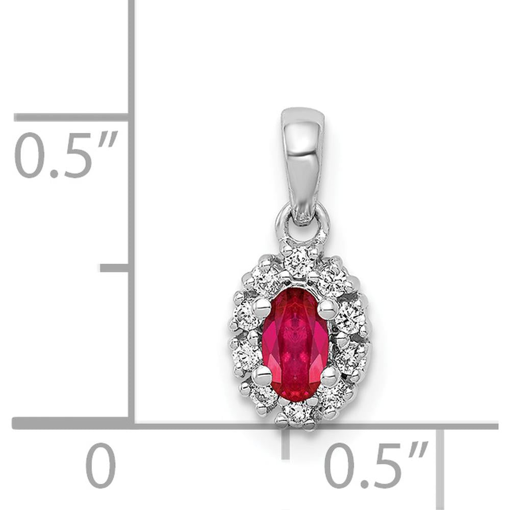 14K White Gold Diamond and Oval Ruby Halo Pendant - 0.32 Carat Ruby, 0.01 Carat Total Diamond Weight by Lumare Gioia