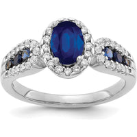 14K White Gold Diamond and Oval Sapphire Ring with Round Diamonds - 0.74 Carat Sapphire Weight, 0.09 Carat Diamond Weight by 0