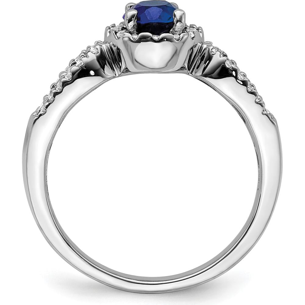 14K White Gold Diamond and Oval Sapphire Ring with Round Diamonds - 0.74 Carat Sapphire Weight, 0.09 Carat Diamond Weight by 0