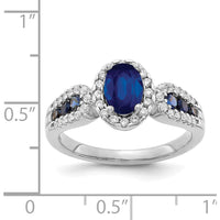 14K White Gold Diamond and Oval Sapphire Ring with Round Diamonds - 0.74 Carat Sapphire Weight, 0.09 Carat Diamond Weight by 0