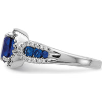 14K White Gold Diamond and Oval Sapphire Ring with Round Diamonds - 0.74 Carat Sapphire Weight, 0.09 Carat Diamond Weight by 0