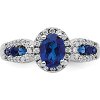 14K White Gold Diamond and Oval Sapphire Ring with Round Diamonds - 0.74 Carat Sapphire Weight, 0.09 Carat Diamond Weight by 0