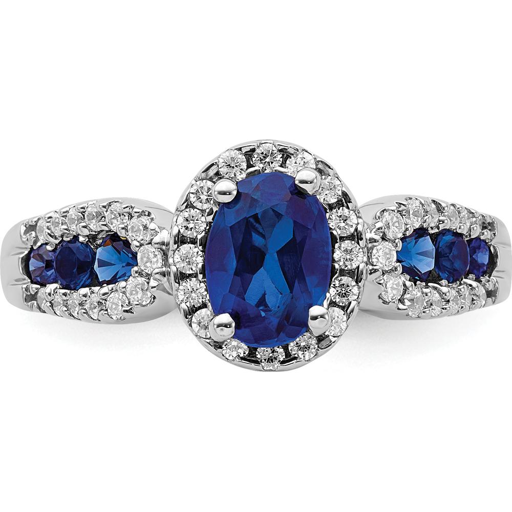 14K White Gold Diamond and Oval Sapphire Ring with Round Diamonds - 0.74 Carat Sapphire Weight, 0.09 Carat Diamond Weight by 0