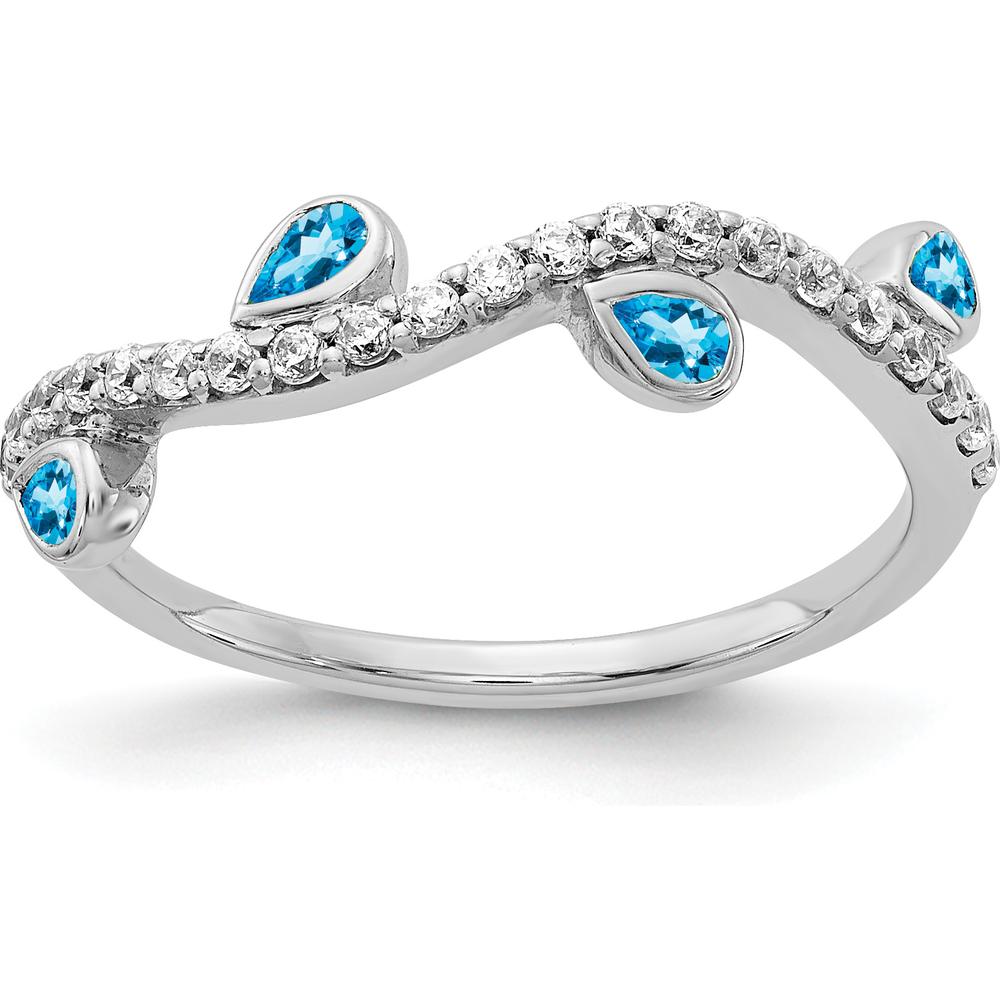 14K White Gold Diamond and Pear Blue Topaz Curved Ring with 0.65 Carat Total Blue Topaz and 0.01 Carat Total Diamond Weight by 0