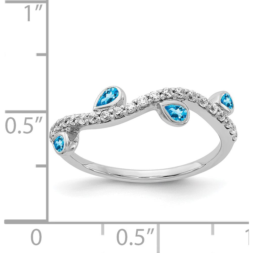 14K White Gold Diamond and Pear Blue Topaz Curved Ring with 0.65 Carat Total Blue Topaz and 0.01 Carat Total Diamond Weight by 0