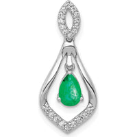 14K White Gold Diamond and Pear Emerald Teardrop Pendant - 0.42 Carat Emerald, 0.011 Carat Total Diamond Weight by Lumare Gioia