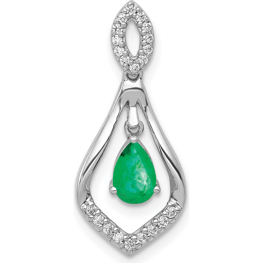 14K White Gold Diamond and Pear Emerald Teardrop Pendant - 0.42 Carat Emerald, 0.011 Carat Total Diamond Weight by Lumare Gioia