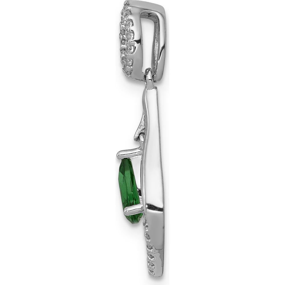 14K White Gold Diamond and Pear Emerald Teardrop Pendant - 0.42 Carat Emerald, 0.011 Carat Total Diamond Weight by Lumare Gioia