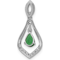 14K White Gold Diamond and Pear Emerald Teardrop Pendant - 0.42 Carat Emerald, 0.011 Carat Total Diamond Weight by Lumare Gioia