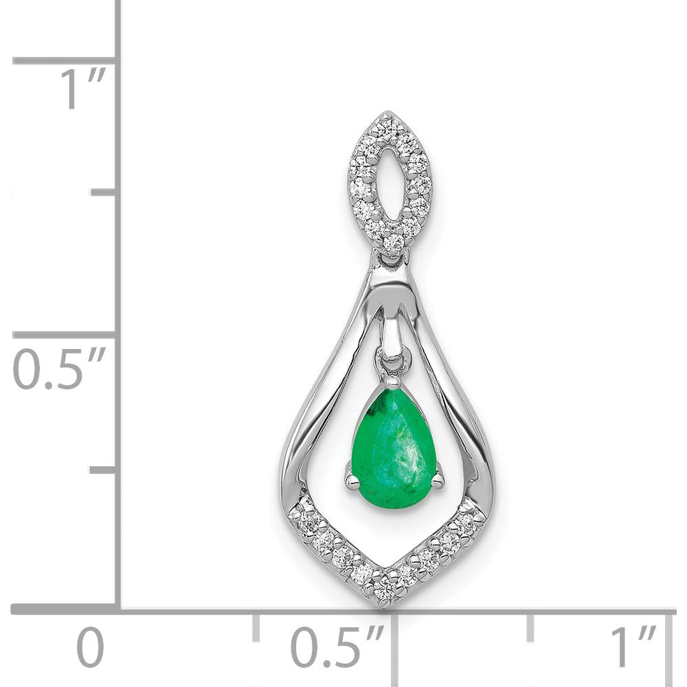 14K White Gold Diamond and Pear Emerald Teardrop Pendant - 0.42 Carat Emerald, 0.011 Carat Total Diamond Weight by Lumare Gioia